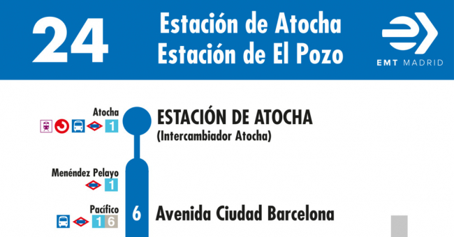 Tabla de horarios y frecuencias de paso en sentido ida Línea 24: Atocha - Pozo del Tio Raimundo