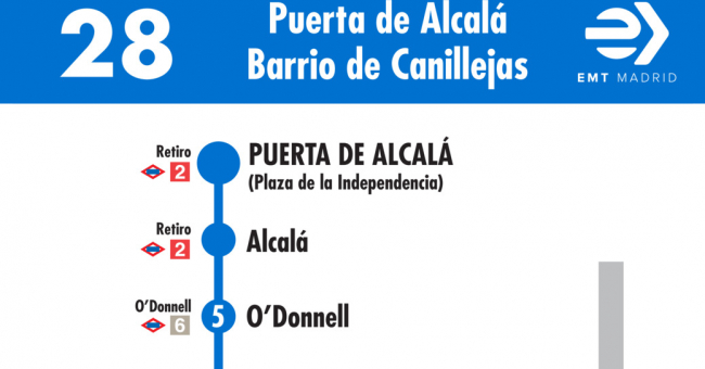 Tabla de horarios y frecuencias de paso en sentido ida Línea 28: Puerta de Alcalá - Barrio de Canillejas