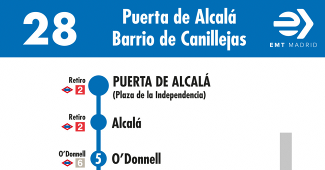 Tabla de horarios y frecuencias de paso en sentido ida Línea 28: Puerta de Alcalá - Barrio de Canillejas