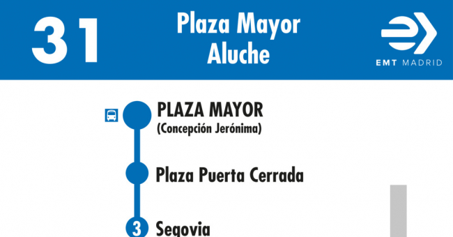 Tabla de horarios y frecuencias de paso en sentido ida Línea 31: Plaza Mayor - Aluche