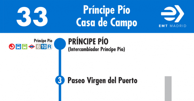 Tabla de horarios y frecuencias de paso en sentido ida Línea 33: Príncipe Pío - Casa de Campo