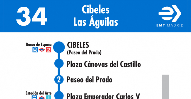 Tabla de horarios y frecuencias de paso en sentido ida Línea 34: Plaza de Cibeles - Avenida del General Fanjul