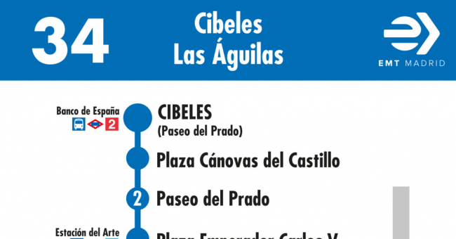 Tabla de horarios y frecuencias de paso en sentido ida Línea 34: Plaza de Cibeles - Avenida del General Fanjul