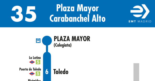 Tabla de horarios y frecuencias de paso en sentido ida Línea 35: Plaza Mayor - Carabanchel Alto