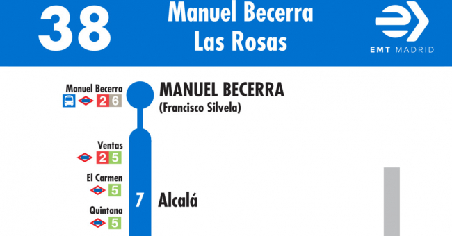Tabla de horarios y frecuencias de paso en sentido ida Línea 38: Plaza de Manuel Becerra - Las Rosas