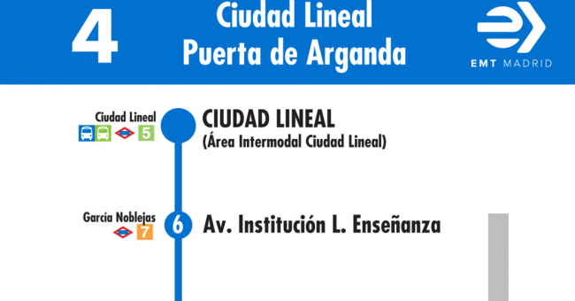Tabla de horarios y frecuencias de paso en sentido ida Línea 4: Plaza de Ciudad Lineal - Puerta de Arganda