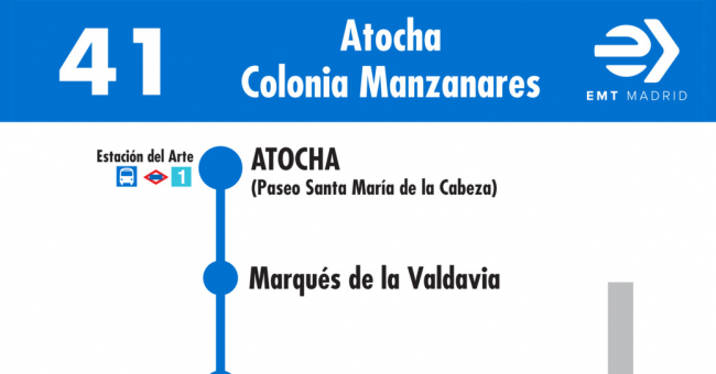 Tabla de horarios y frecuencias de paso en sentido ida Línea 41: Atocha - Colonia del Manzanares