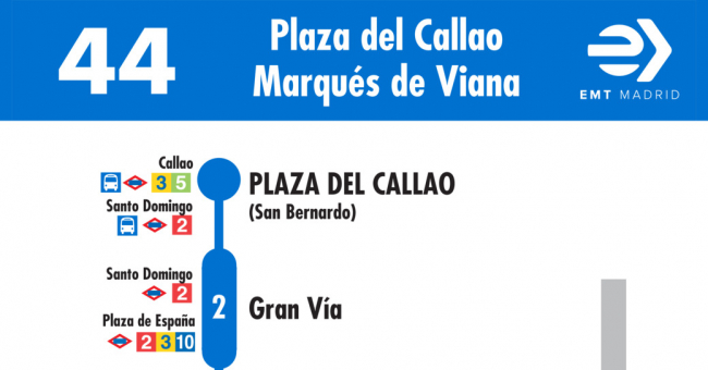 Tabla de horarios y frecuencias de paso en sentido ida Línea 44: Plaza del Callao - Marqués de Viana