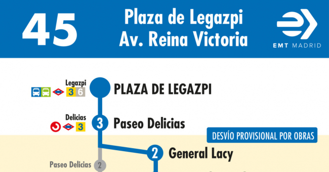 Tabla de horarios y frecuencias de paso en sentido ida Línea 45: Glorieta del Presidente García Moreno - Plaza de Legazpi