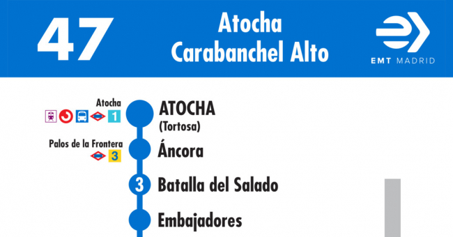 Tabla de horarios y frecuencias de paso en sentido ida Línea 47: Atocha - Carabanchel Alto