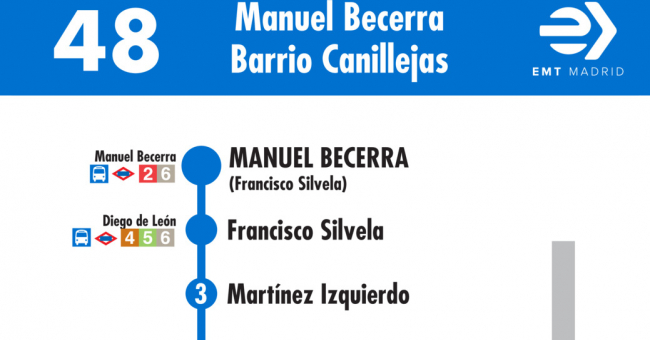 Tabla de horarios y frecuencias de paso en sentido ida Línea 48: Plaza de Manuel Becerra - Barrio de Canillejas