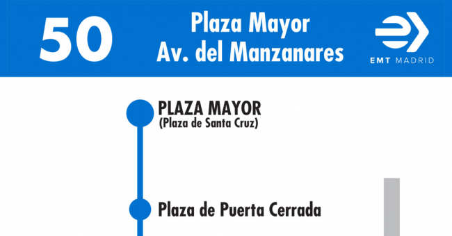 Tabla de horarios y frecuencias de paso en sentido ida Línea 50: Puerta del Sol - Avenida del Manzanares