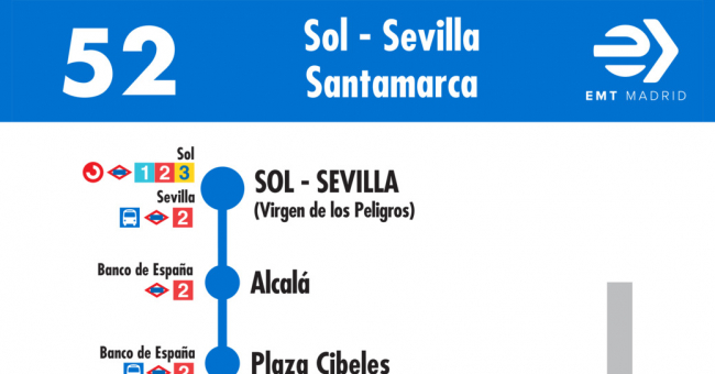 Tabla de horarios y frecuencias de paso en sentido ida Línea 52: Puerta del Sol - Santamarca