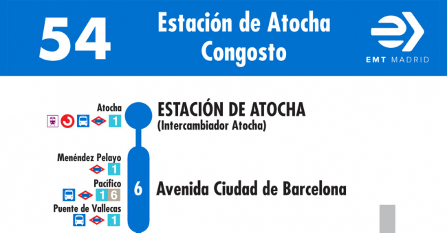 Tabla de horarios y frecuencias de paso en sentido ida Línea 54: Atocha - Barrio de Vilano