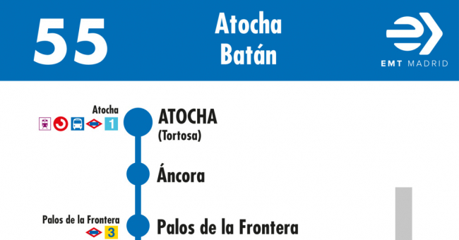 Tabla de horarios y frecuencias de paso en sentido ida Línea 55: Atocha - Batán
