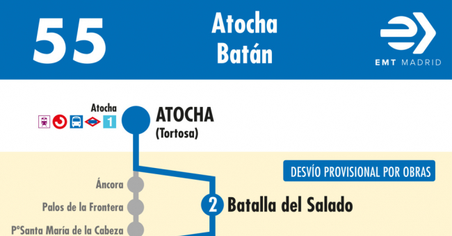 Tabla de horarios y frecuencias de paso en sentido ida Línea 55: Atocha - Batán