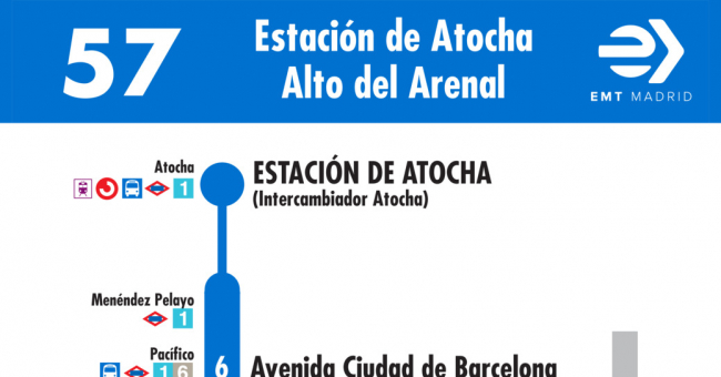 Tabla de horarios y frecuencias de paso en sentido ida Línea 57: Atocha - Alto del Arenal