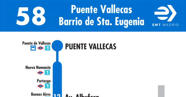 Tabla de horarios y frecuencias de paso en sentido ida Línea 58: Puente de Vallecas - Barrio de Santa Eugenia