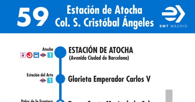 Tabla de horarios y frecuencias de paso en sentido ida Línea 59: Atocha - Colonia San Cristóbal de los Ángeles