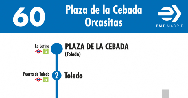 Tabla de horarios y frecuencias de paso en sentido ida Línea 60: Plaza de la Cebada - Orcasitas