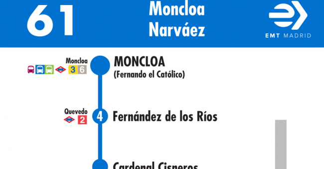 Tabla de horarios y frecuencias de paso en sentido ida Línea 61: Moncloa - Narváez