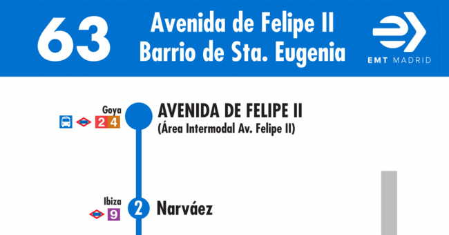 Tabla de horarios y frecuencias de paso en sentido ida Línea 63: Avenida de Felipe II - Barrio de Santa Eugenia