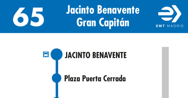 Tabla de horarios y frecuencias de paso en sentido ida Línea 65: Plaza de Benavente - Colonia Gran Capitán