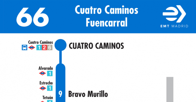 Tabla de horarios y frecuencias de paso en sentido ida Línea 66: Glorieta de Cuatro Caminos - Fuencarral