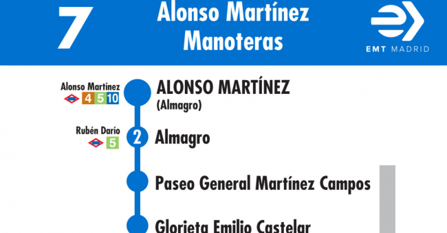 Tabla de horarios y frecuencias de paso en sentido ida Línea 7: Plaza de Alonso Martínez - Manoteras