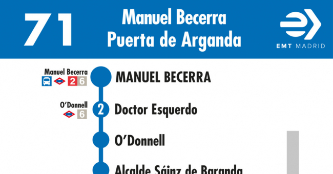 Tabla de horarios y frecuencias de paso en sentido ida Línea 71: Plaza de Manuel Becerra - Puerta de Arganda