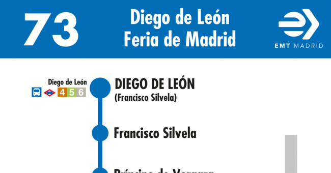 Tabla de horarios y frecuencias de paso en sentido ida Línea 73: Diego de León - Canillas