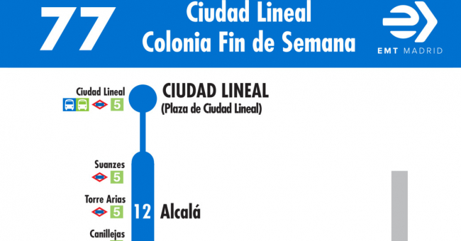 Tabla de horarios y frecuencias de paso en sentido ida Línea 77: Plaza de Ciudad Lineal - Colonia Fin de Semana