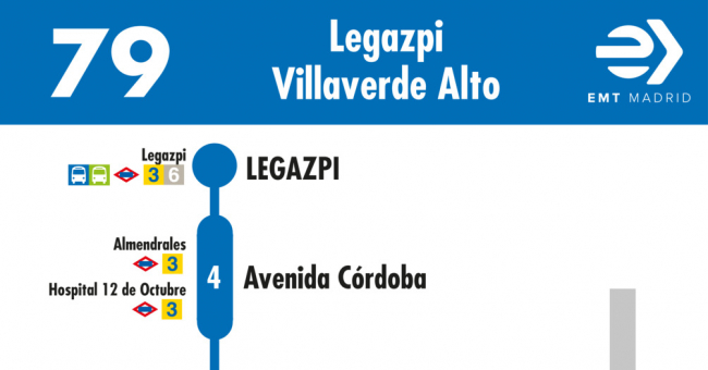 Tabla de horarios y frecuencias de paso en sentido ida Línea 79: Plaza de Legazpi - Villaverde Alto