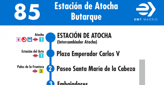 Tabla de horarios y frecuencias de paso en sentido ida Línea 85: Atocha - Barrio de los Rosales
