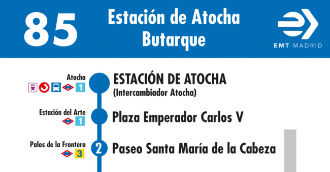 Tabla de horarios y frecuencias de paso en sentido ida Línea 85: Atocha - Barrio de los Rosales