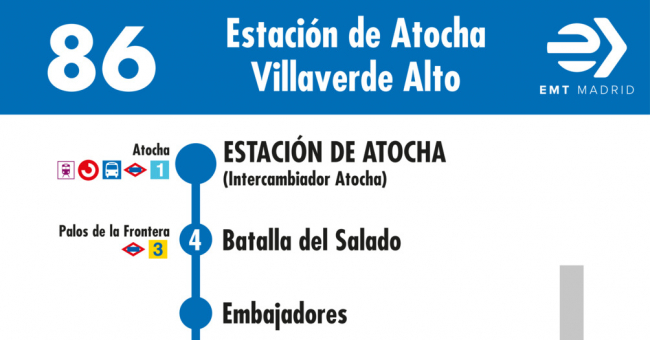 Tabla de horarios y frecuencias de paso en sentido ida Línea 86: Atocha - Villaverde Alto