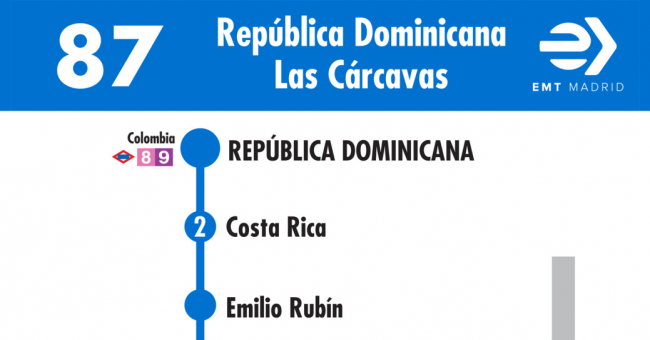 Tabla de horarios y frecuencias de paso en sentido ida Línea 87: Plaza de República Dominicana - Las Cárcavas