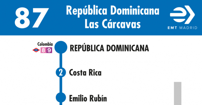 Tabla de horarios y frecuencias de paso en sentido ida Línea 87: Plaza de República Dominicana - Las Cárcavas