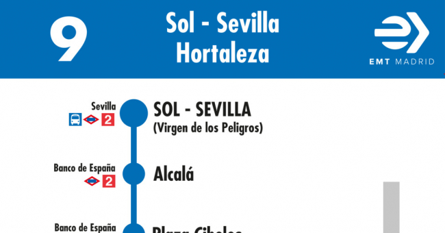 Tabla de horarios y frecuencias de paso en sentido ida Línea 9: Sevilla - Hortaleza