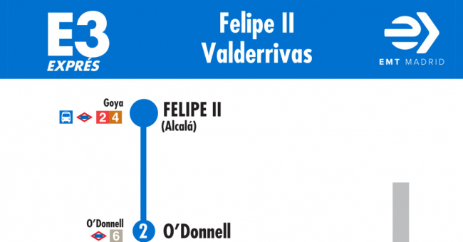 Tabla de horarios y frecuencias de paso en sentido ida Línea E3: Avenida de Felipe II - Puerta de Arganda