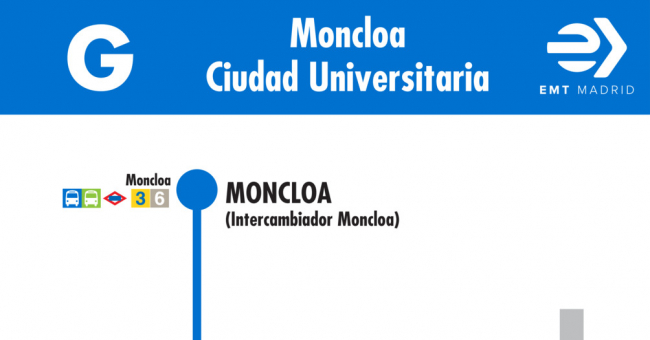 Tabla de horarios y frecuencias de paso en sentido ida Línea G: Moncloa - Ciudad Universitaria