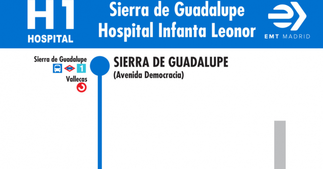 Tabla de horarios y frecuencias de paso en sentido ida Línea H1: Sierra de Guadalupe - Hospital Infanta Leonor