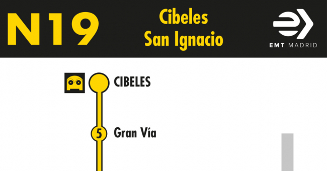 Tabla de horarios y frecuencias de paso en sentido ida Línea N19: Plaza de Cibeles - Colonia San Ignacio de Loyola (búho)