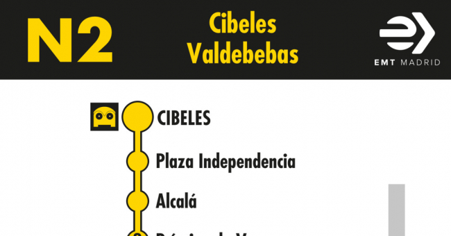 Tabla de horarios y frecuencias de paso en sentido ida Línea N2: Plaza de Cibeles - Hortaleza (búho)