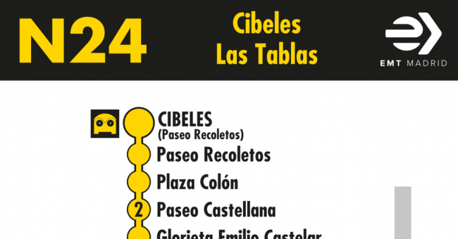 Tabla de horarios y frecuencias de paso en sentido ida Línea N24: Plaza de Cibeles - Las Tablas (búho)