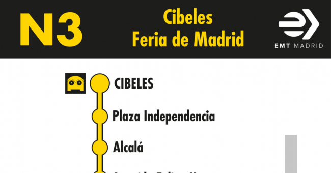 Tabla de horarios y frecuencias de paso en sentido ida Línea N3: Plaza de Cibeles - Canillas (búho)