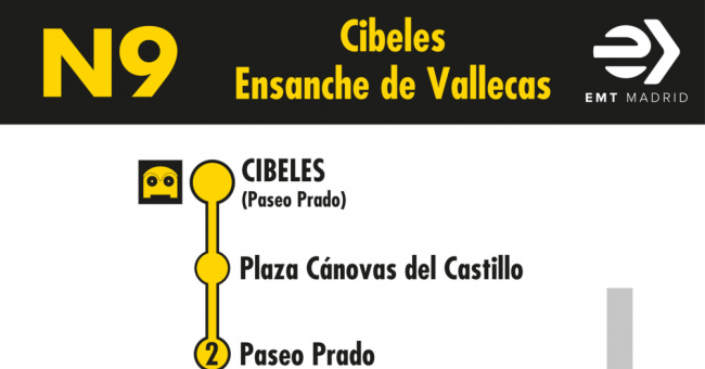 Tabla de horarios y frecuencias de paso en sentido ida Línea N9: Plaza de Cibeles - Ensanche de Vallecas (búho)