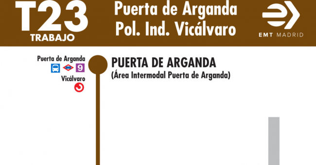 Tabla de horarios y frecuencias de paso en sentido ida Línea T23: Puerta de Arganda - Polígono Industrial de Vicálvaro