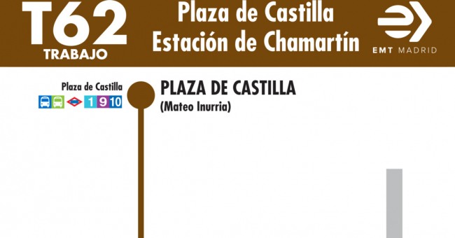 Tabla de horarios y frecuencias de paso en sentido ida Línea T62: Plaza de Castilla - Estación de Chamartín