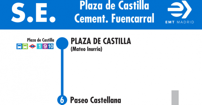 Tabla de horarios y frecuencias de paso en sentido ida Línea SE 704: Plaza de Castilla - Cementerio de Fuencarral